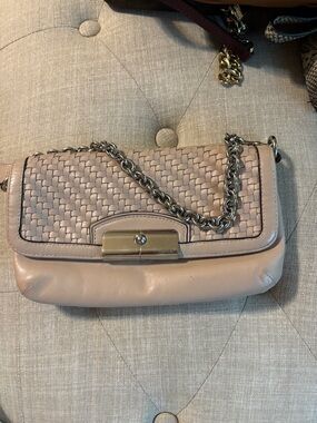 Coach Woven Leather Chain Crossbody in Blush Pink
